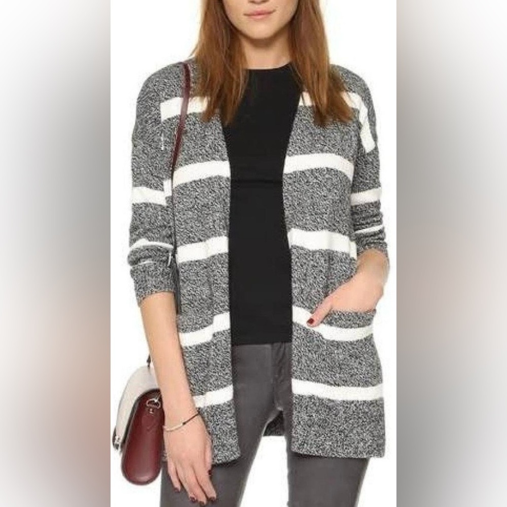 Madewell Women’s Striped Cardigan Open Front Black White Sweater Size M